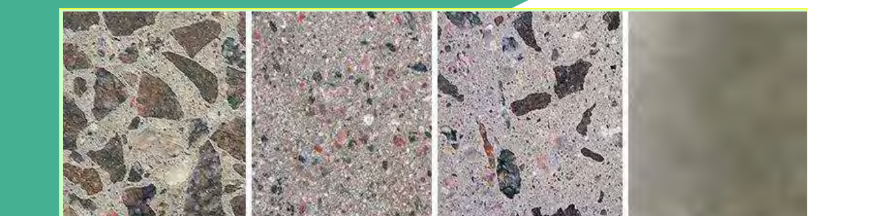 Polished concrete floor swatches showing varying levels of aggregate exposure and gloss